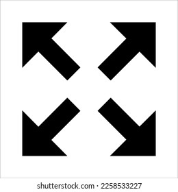 Icono de pantalla completa, Expandir a símbolo y signo de pantalla completa. Símbolo de flechas. ilustración vectorial sobre fondo blanco
