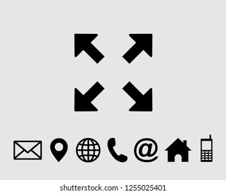 Full Screen icon flat symbol vector, with contact us set vector