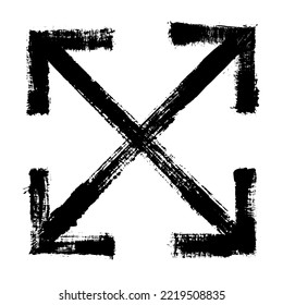 Full screen icon. Four black arrows pointing from the center. Four directions arrows web UI design vector icon. Resize, expand, enlarge maximize concept. 4 directions navigation destination pointers