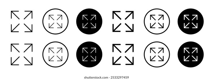 Vollbild-Symbolsatz. Erweitern Sie auf das Vollbildzeichen und -symbol. Pfeilsymbol