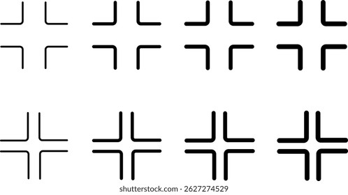Full screen icon set. Expand size icons. Enlarge screen symbols. Trim view sign. arrows pointing outward expansion