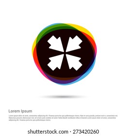 full screen icon, White pictogram icon creative circle Multicolor background. Vector illustration. Flat icon design style