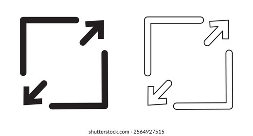 Full screen icon. Wide view of mobile display or movie player symbol set. Bigger multimedia screen option vector sign. Video Full screen mode to enlarge wider view line logo. Full screen button