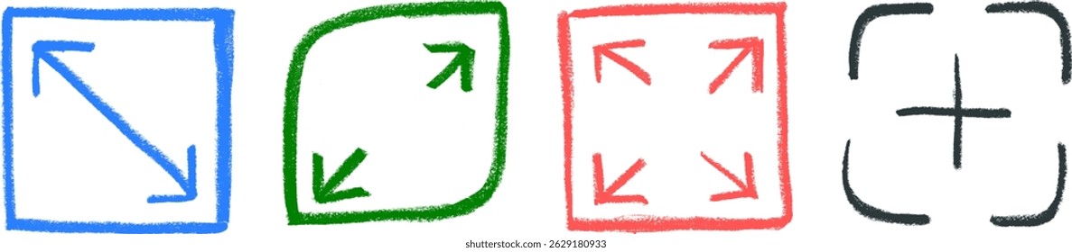 Full Screen Icons Crayon Chalk Drawing Vector Set