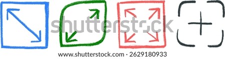 Full Screen Icons Crayon Chalk Drawing Vector Set