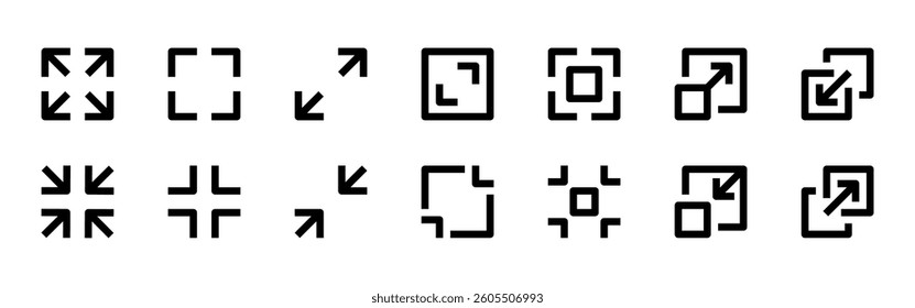 Full screen icons set. Scalability symbol collection. Vector illustration.
