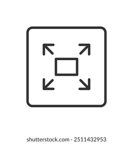 Full screen, in line design. Maximize, expand, enlarge, full screen mode, screen icon, fullscreen, display on white background vector. Full screen editable stroke icon.