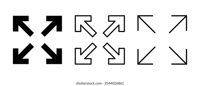 Vetor de ícone de sinal de tela cheia, sinal de estilo linear de contorno para conceito móvel e web design.