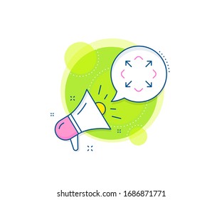 Full screen symbol. Megaphone promotion complex icon. Maximize arrow line icon. Maximise Navigation sign. Business marketing banner. Maximize sign. Vector