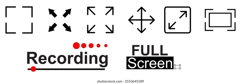 Full screen vector black icons. Set of full screen and exit full screen icon. Arrow mark icons. Scalability icons in flat style for web site, UI, mobile app - Copy