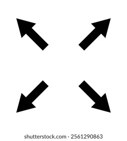 Full screen vector black icons. Set of full screen and exit full screen icon. Arrow mark icons. Scalability icons in flat style. Expansion icon. Arrow symbols. 