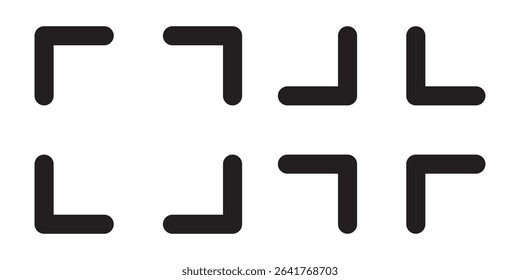Full screen vector black icons. Set of full screen and exit full screen icon. Minimize Maximize Frame Logo