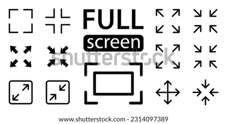 Full screen vector black icons. Set of full screen and exit full screen icon. Arrow mark icons. Scalability icons in flat style for web site, UI, mobile app. Vector illustration