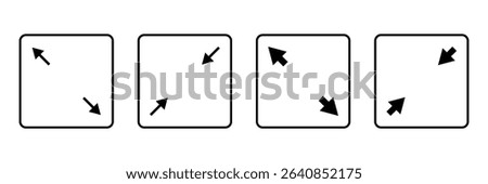 Full screen vector black icons. Set of full screen and exit full screen icon. Arrow mark icons. Scalability icons in flat style for web site, UI, mobile app.