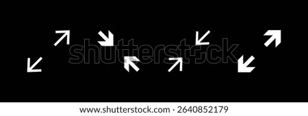 Full screen vector black icons. Set of full screen and exit full screen icon. Arrow mark icons. Scalability icons in flat style for web site, UI, mobile app.