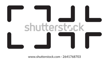 Full screen vector black icons. Set of full screen and exit full screen icon. Minimize Maximize Frame Logo
