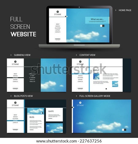 Full Screen Website Template with Blurred Background - Five Different Pages