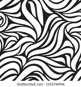 Full Seamless Abstract Pattern. Monochrome Vector. Black and White Curved Lines for Dress Fabric Print. Design for Textile and Home Decoration. 