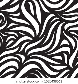 Full Seamless Abstract Pattern. Monochrome Vector. Black and White Curved Lines for Dress Fabric Print. Design for Textile and Home Decoration. 