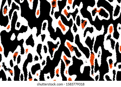 Full seamless abstract snake animal skin pattern vector. Black and orange texture design for girls, boys textile fabric printing and wallpaper. Design for fashion and home design background.