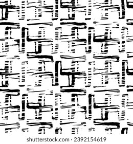 Full Seamless Abstract Texture Pattern. Distressed Monochrome Vector. Black and White Dress Fabric Print. Design for Textile and Home Decoration.