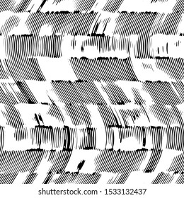 Full Seamless abstract wave lines pattern for fabric printing. Black and white vertical halftone design suitable for printing on women's dress. Endless pattern for evening dress fabric.