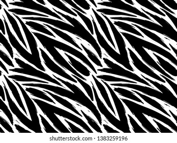 Full Seamless Abstract Zebra and Leopard Animal Skin Pattern in Vector Zigzag with Black White illustration for Fashion Textile Fabric Print Background
