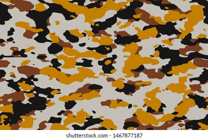 Full Seamless Army Camouflage Pattern Vector. Yellow Tones Military Camo Skin for Decor and Textile. Army masking design for hunting textile fabric printing and wallpaper.