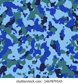 Full Seamless Army Camouflage Pattern Vector. Blue and Green Tones Military Camo Skin for Decor and Textile. Army masking design for hunting textile fabric printing and wallpaper.