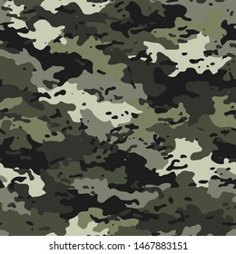 Full Seamless Army Camouflage Pattern Vector. Soft Green Military Camo Skin for Decor and Textile. Army masking design for hunting textile fabric printing and wallpaper.