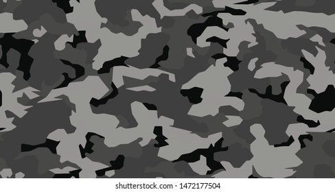 Full Seamless Army Camouflage Pattern Vector. Military Camo Skin for Decor and Textile. Grey and Black Army masking design for hunting textile fabric printing and wallpaper.