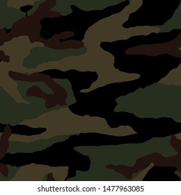 Full Seamless Army Camouflage Pattern Vector. Military Camo Skin For Decor And Textile. Army Masking Design For Hunting Textile Fabric Printing And Wallpaper.