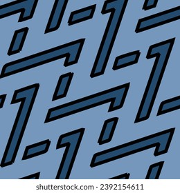 Full seamless background geometric design. Abstract texture pattern in navy, sky blue colors. Diagonal stripes and shapes. Fabric Print. Vector illustration.
