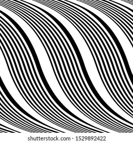 Full Seamless Background with waves lines Vector. Black and white texture with vertical wave lines. Vertical lines design for fashion and decor fabric print.