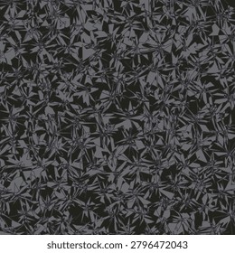 Full Seamless black gray abstract star leaf pattern. Deep shard texture and tonal botanical print strokes create a dramatic background for fabric, wallpaper and apparel design.