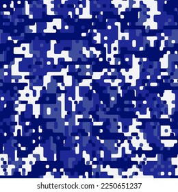 Full seamless blue digital camouflage texture pattern. Usable for Jacket Pants Shirt and Shorts. Army textile fabric print. Pixel geometric military camo. Vector illustration.