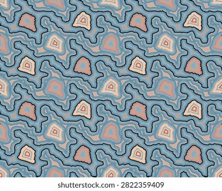 Full Seamless blue and pink pattern with agate stone. Pastel blue stones with coral centers feel light and playful. Vector background, fabric texture and print for fashion fabric and nursery decor.