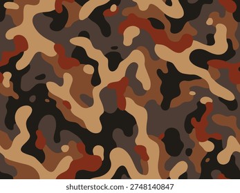 Full Seamless brown camo print background. Autumn camouflage pattern with soft shapes. Clean vector style for apparel fabric and decor. Great for wallpaper.
