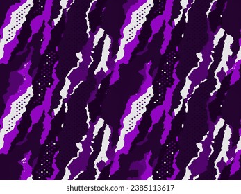 Full seamless camouflage background. Fabric print texture pattern for textile. Purple white army camo uniform skin vector for fashion and wallpaper. 