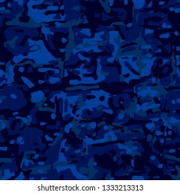 Full Seamless Camouflage Blue Vector Pattern Texture.