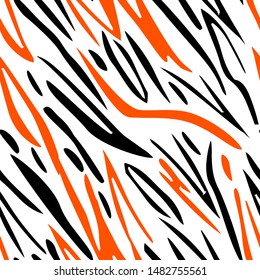 Full seamless decorative classic abstract pattern vector. Black and orange modern design with complex stripes for textile fabric printing. Suitable for fashion use.