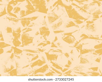 Full Seamless desert camo pattern. Warm beige and golden shapes with speckled halftone texture. Vector print for fabric, bedding, decor. Soft background for wallpaper and surface design.