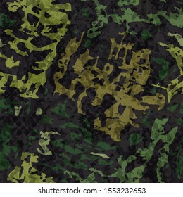 Full Seamless Dirty Army Camouflage Pattern Texture Vector. Military Camo Skin for Decor and Textile. Old Army masking design for hunting textile fabric printing and wallpaper.
