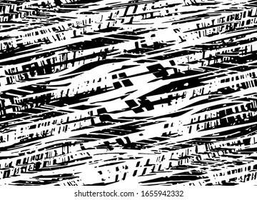 Full Seamless Distressed Texture Pattern. Monochrome Abstract Lines Vector. Black and White Dress Fabric Print. Design for Textile and Home Decoration. 