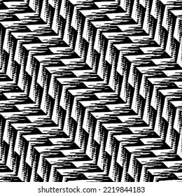 Full Seamless Distressed Texture Pattern. Abstract Lines Vector. Black and White Dress Fabric Print. Design for Textile and Home Decoration. 