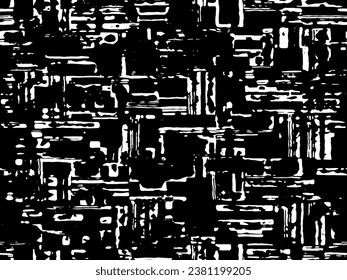Full Seamless Distressed Texture Pattern. Monochrome Abstract Lines Vector. Black and White Dress Fabric Print. Design for Textile and Home Decoration. 