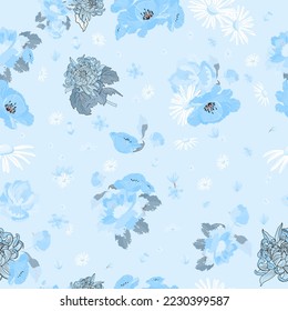 Full seamless floral pattern background. Texture for textile fabric print. Great design for fabrics, wrapping, textures, backgrounds. Vector illustration.