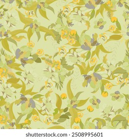 Patrón floral completo sin costuras. Fondo de flor de hibisco de Vector con estampado de tela. Diseño abstracto de la acuarela, hojas verdes agraciadas de la flor. Tejido de moda con estilo.