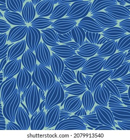 Ilustración azul de textura de patrón floral sin fisuras. Diseño de hojas de flores de semitono para impresión de tela. Adecuado para el uso de la moda.