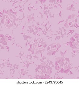 Full seamless floral pattern vector background. Hidden pink flower leaf design for textile fabric print. Trendy for dress, bedclothes, tablecloth.